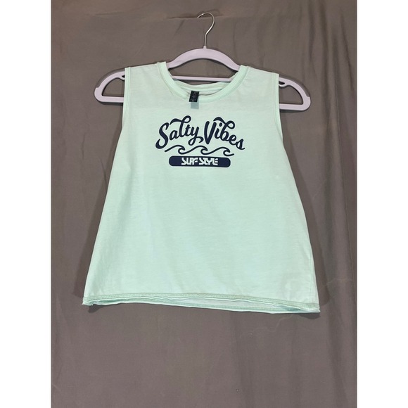 surf style Tops - Surf Style Salty Vibes Graphic Tank Top Womens Medium Mint Green Sleeveless Tee